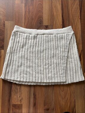 Free People Cream Ribbed Wrap Mini stretching Skirt Size XL